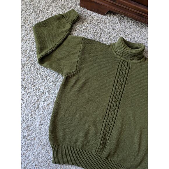 VTG Talbots Cable Knit Turtleneck Sweater XL Dark Green Speckled Cottage Granny - Picture 4 of 8